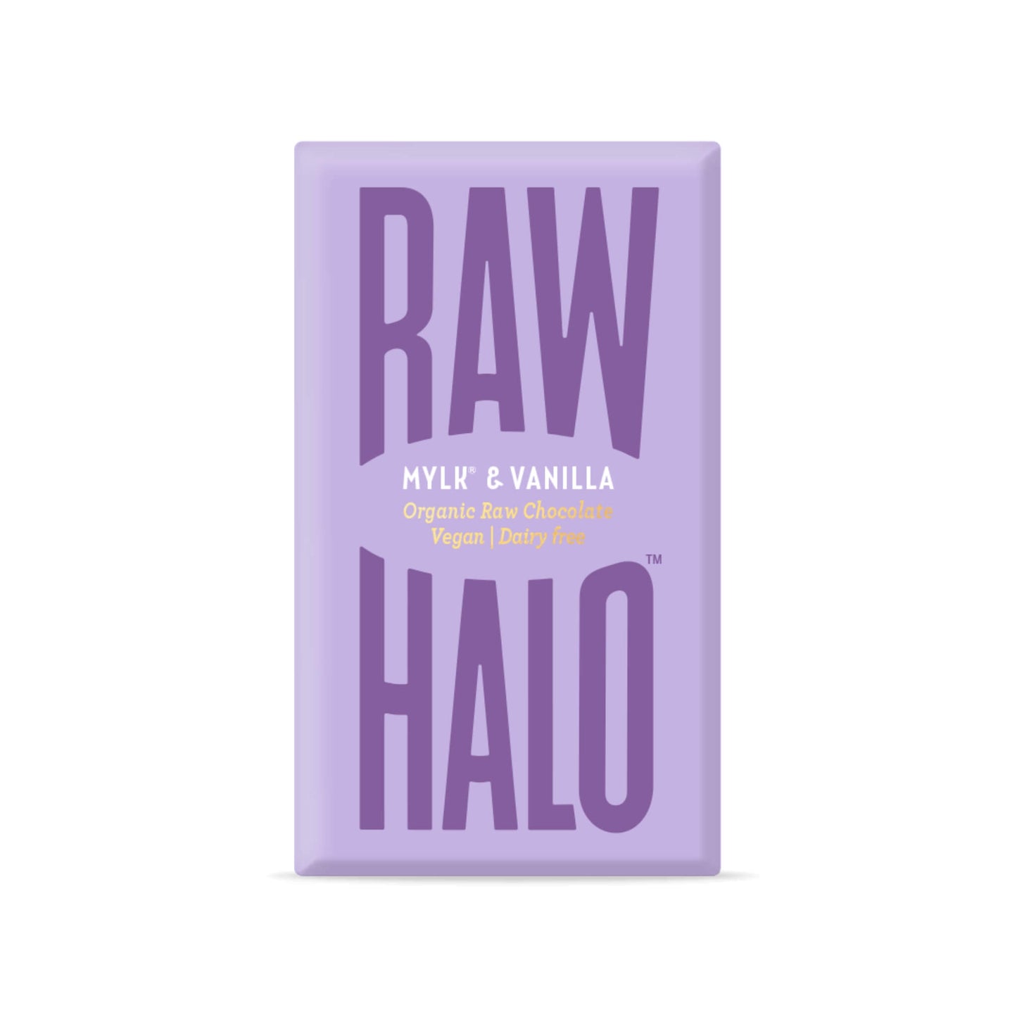 Raw Halo milk and vanilla vegan chocolate bar, 22g.