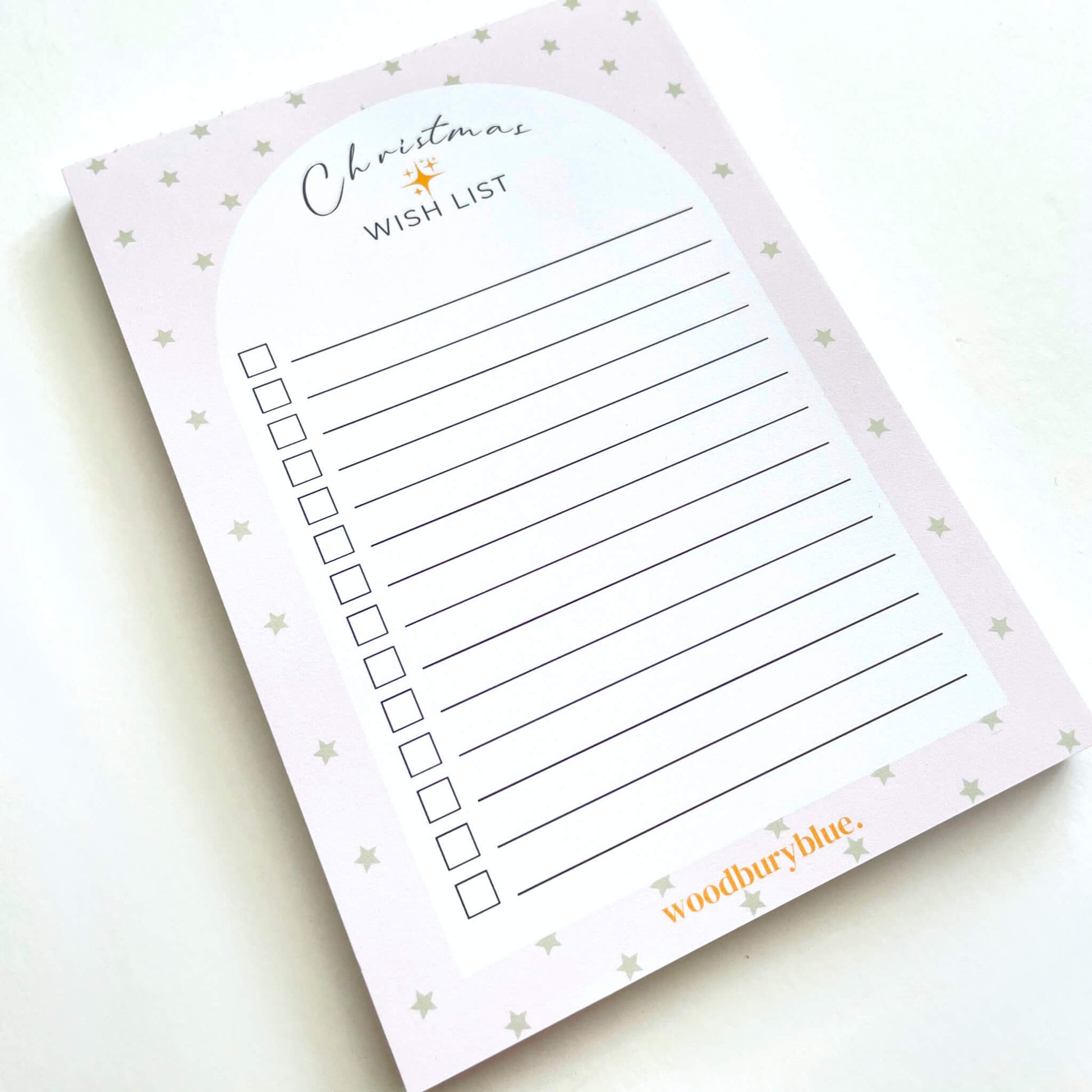 Lined Christmas wish list notepad with tick boxes