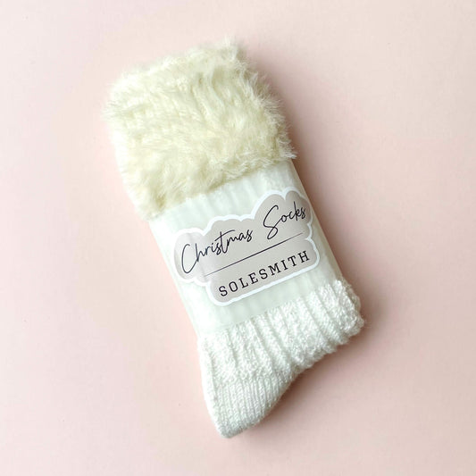 Cosy cream Christmas socks with a fluffy cuff