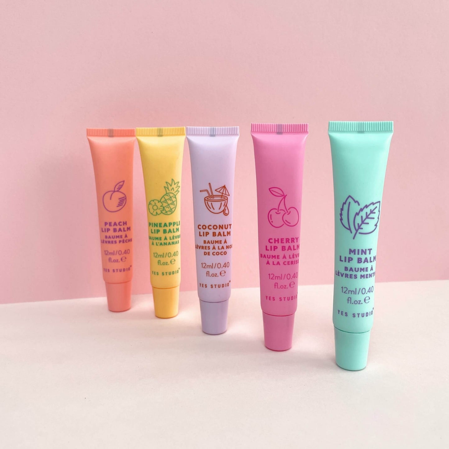 Variety of fruit drop scented lip balms