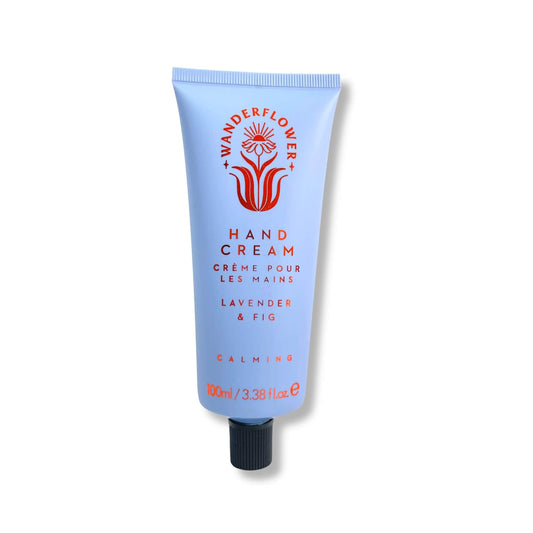 Lavender and fig hand cream in a 100ml blue tube