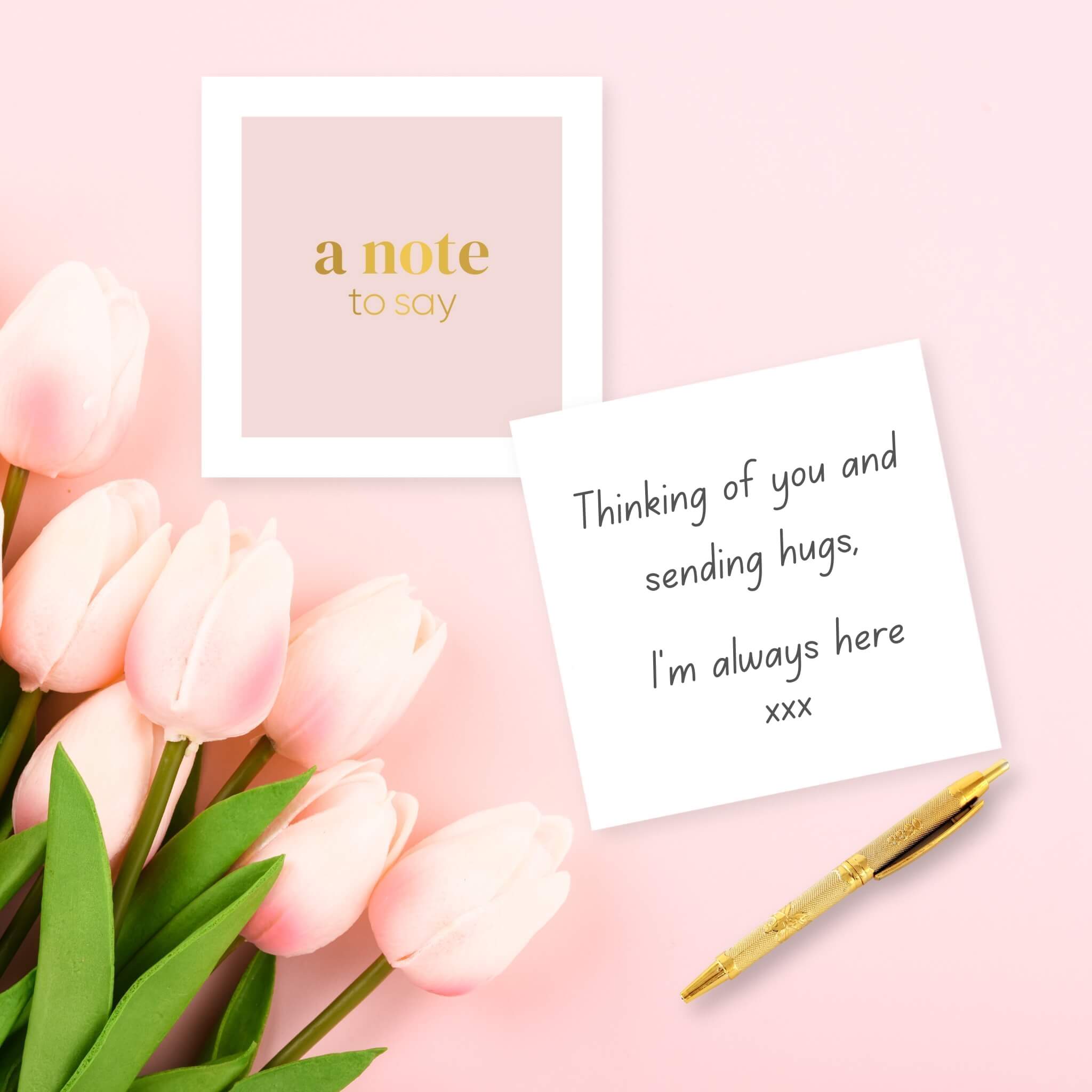 Flowers and a notecard with a handwritten message