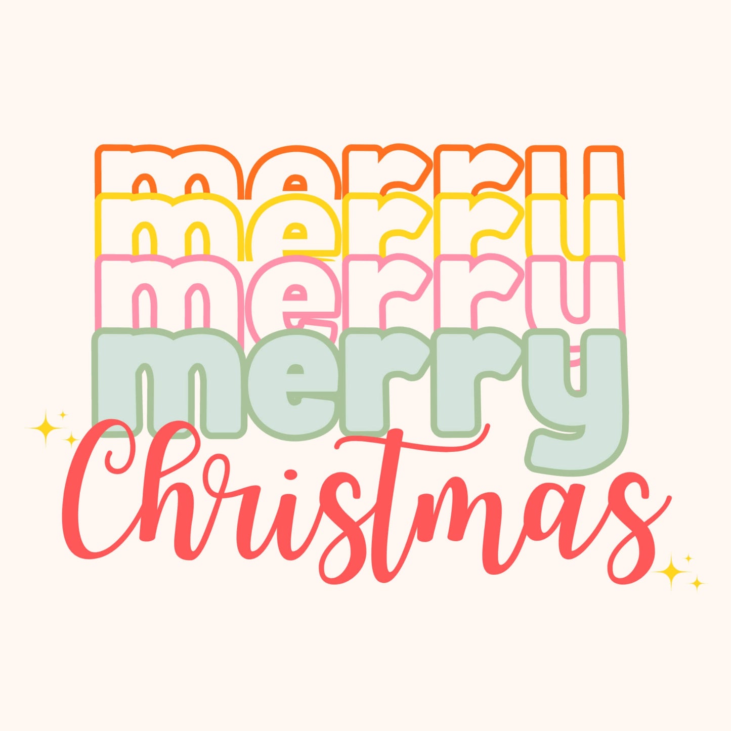 Merry christmas notecard with multicoloured text