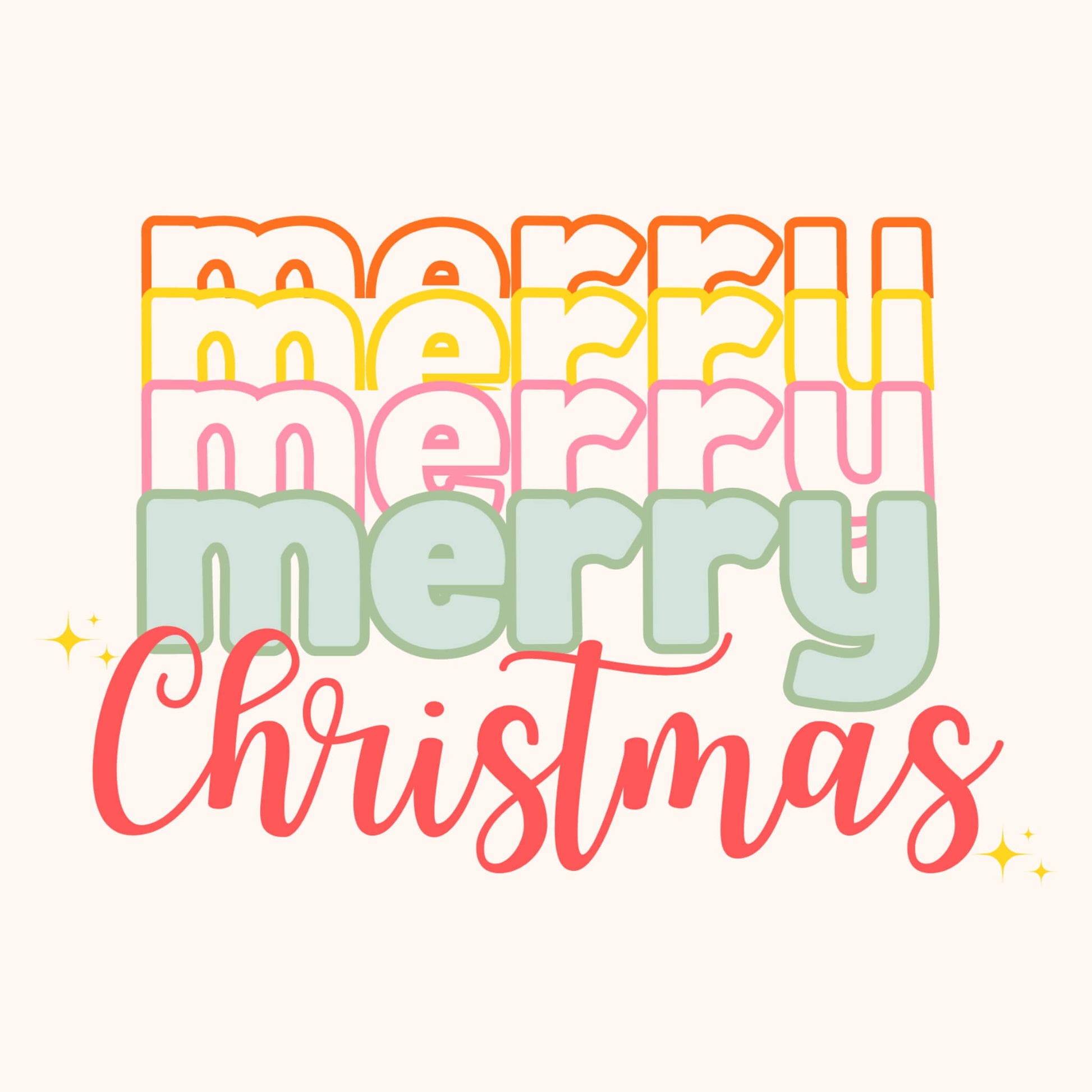 Merry christmas notecard with multicoloured text