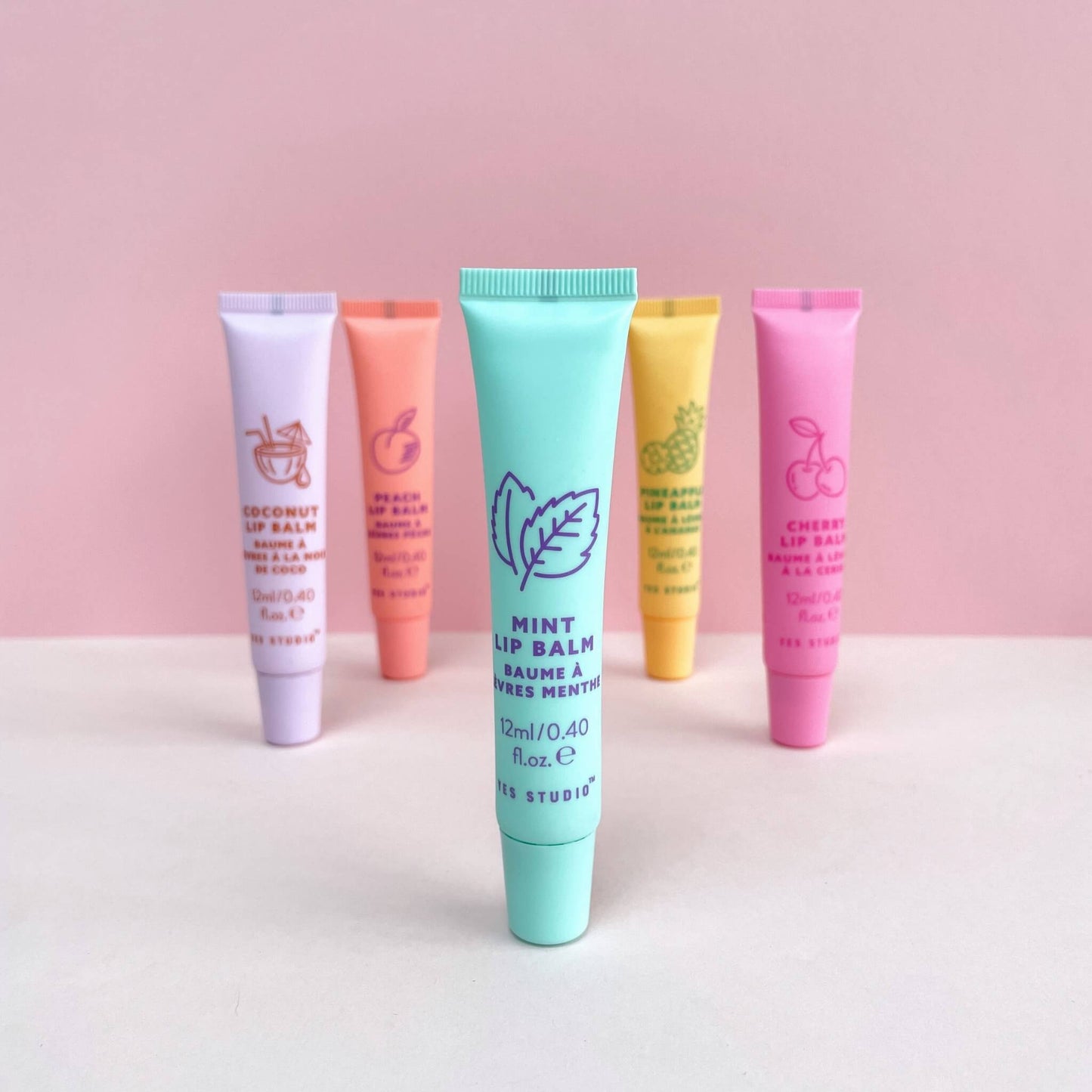 Mint scented lip balm with other fruity lip balm tubes