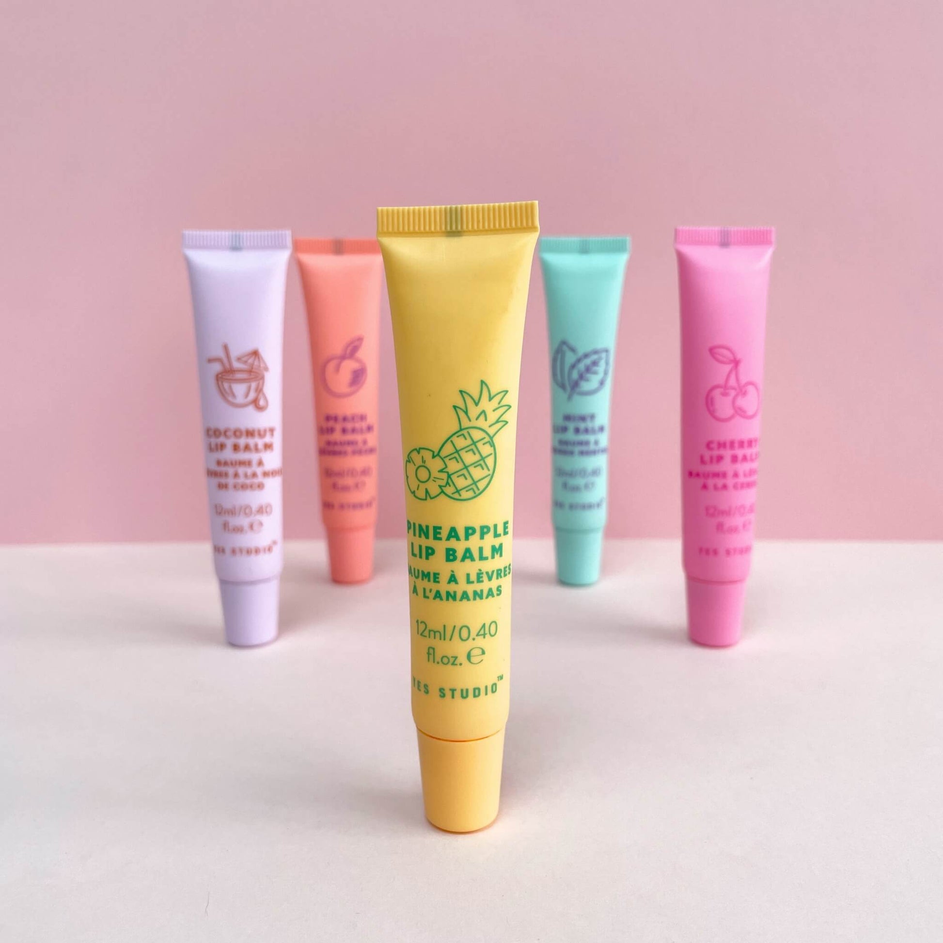 Pineapple lip balm with other colourful fruity lip balms