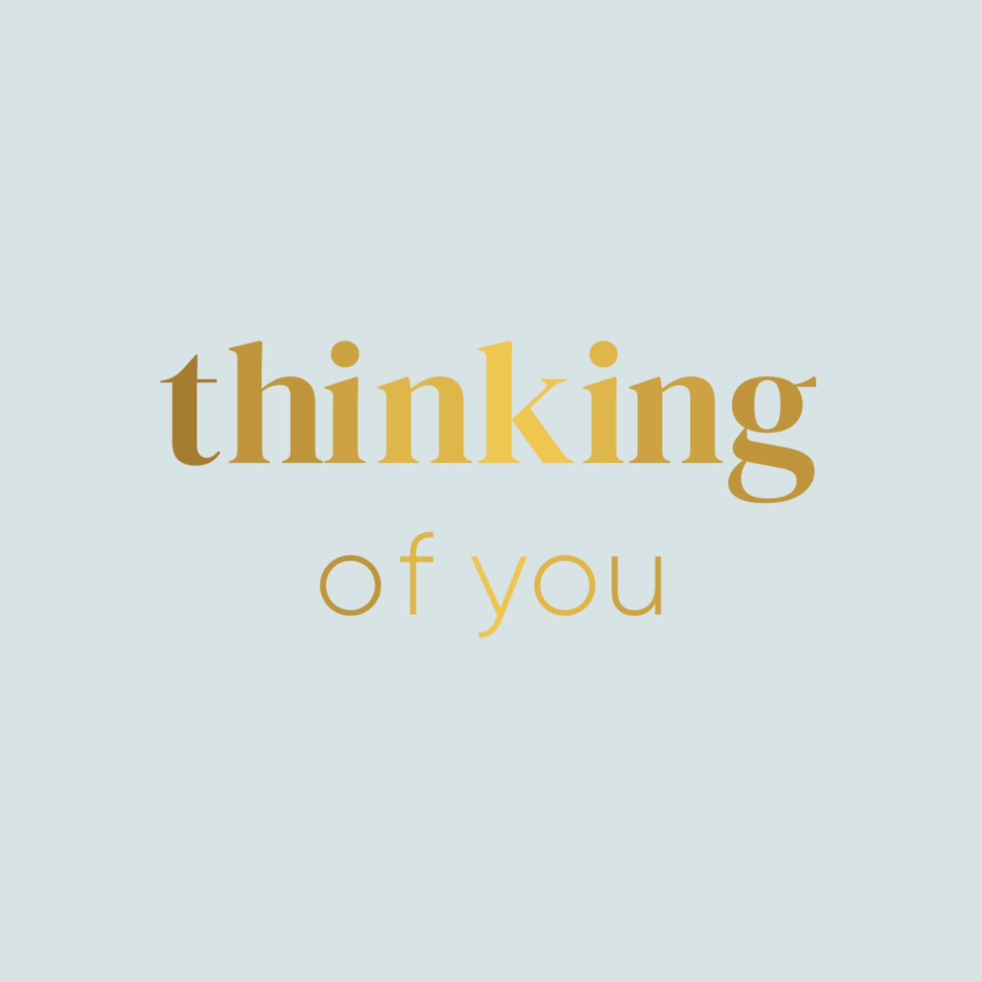 Blue thinking of you notecard with gold text