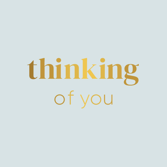Blue thinking of you notecard with gold text