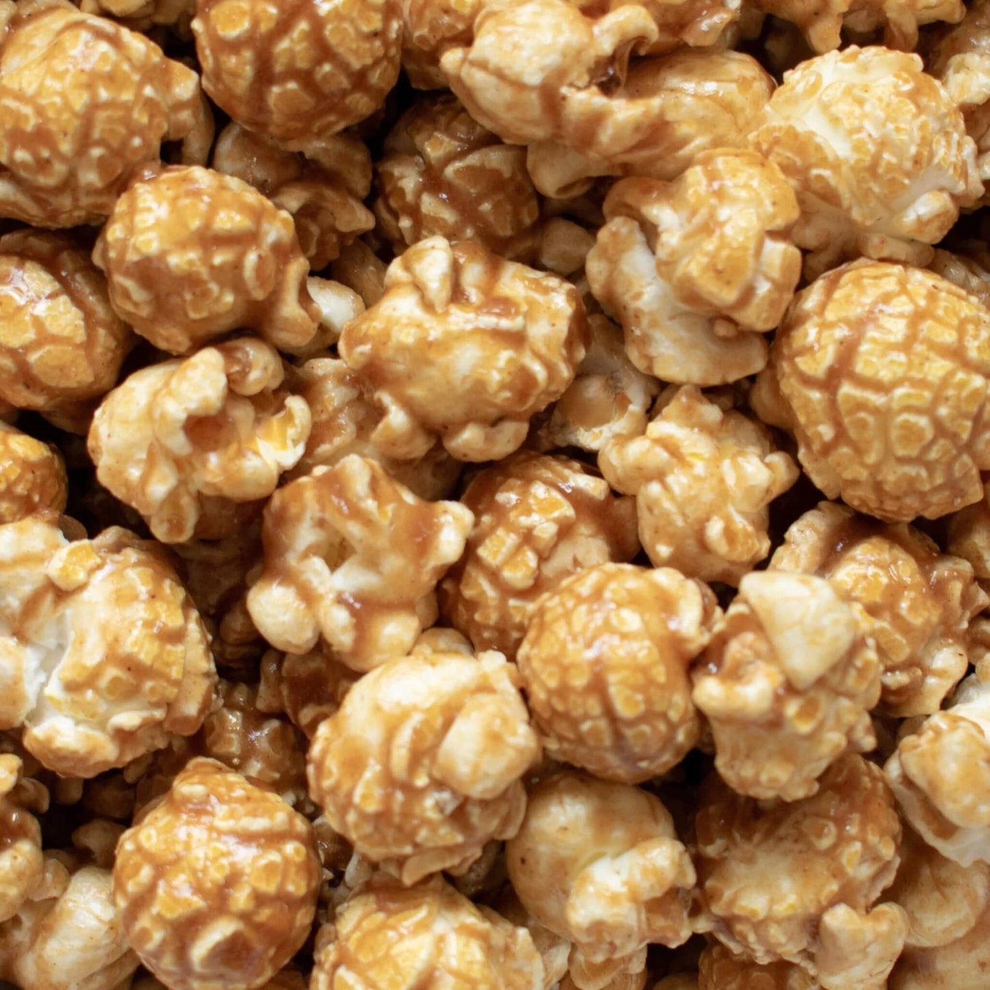 Close-up of Vegan Gingerbread Gourmet Popcorn showing caramel coating and spiced glaze.