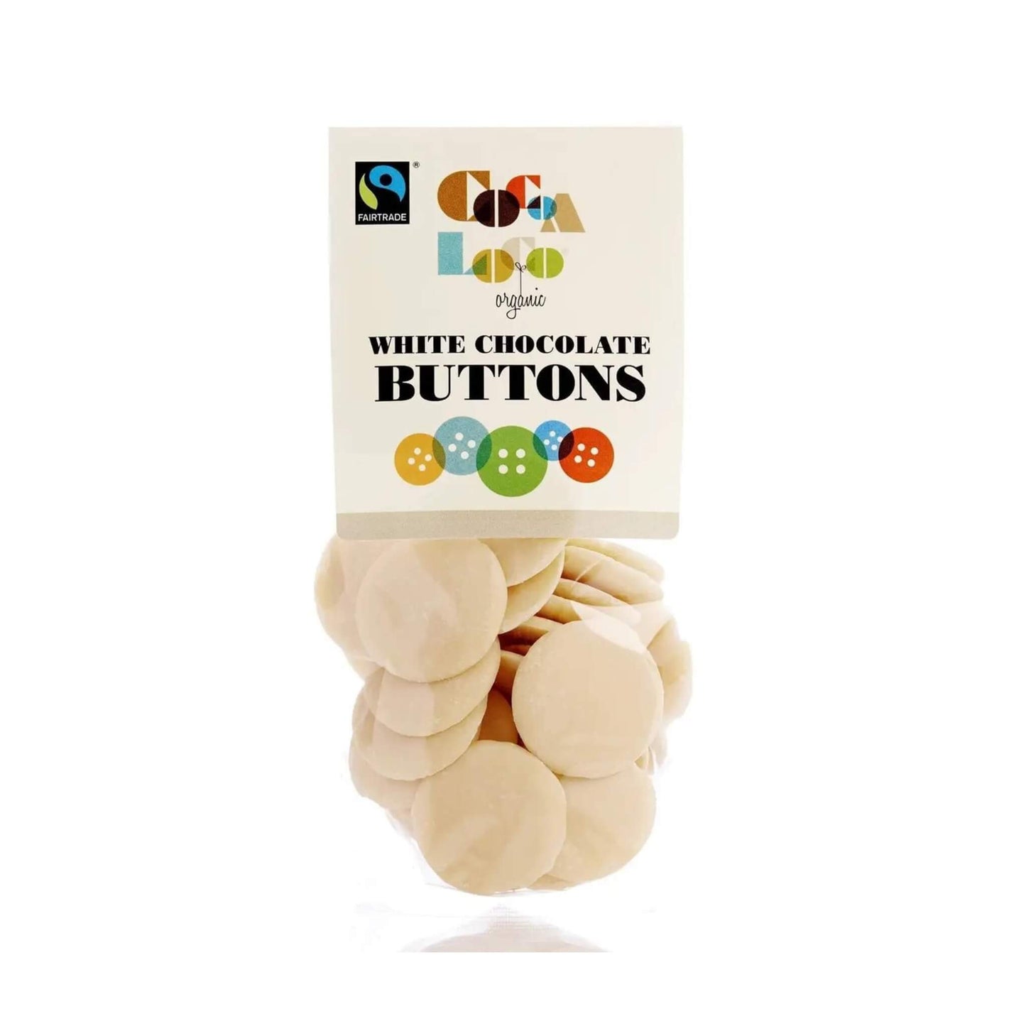 Organic white chocolate buttons by Cocoa Loco