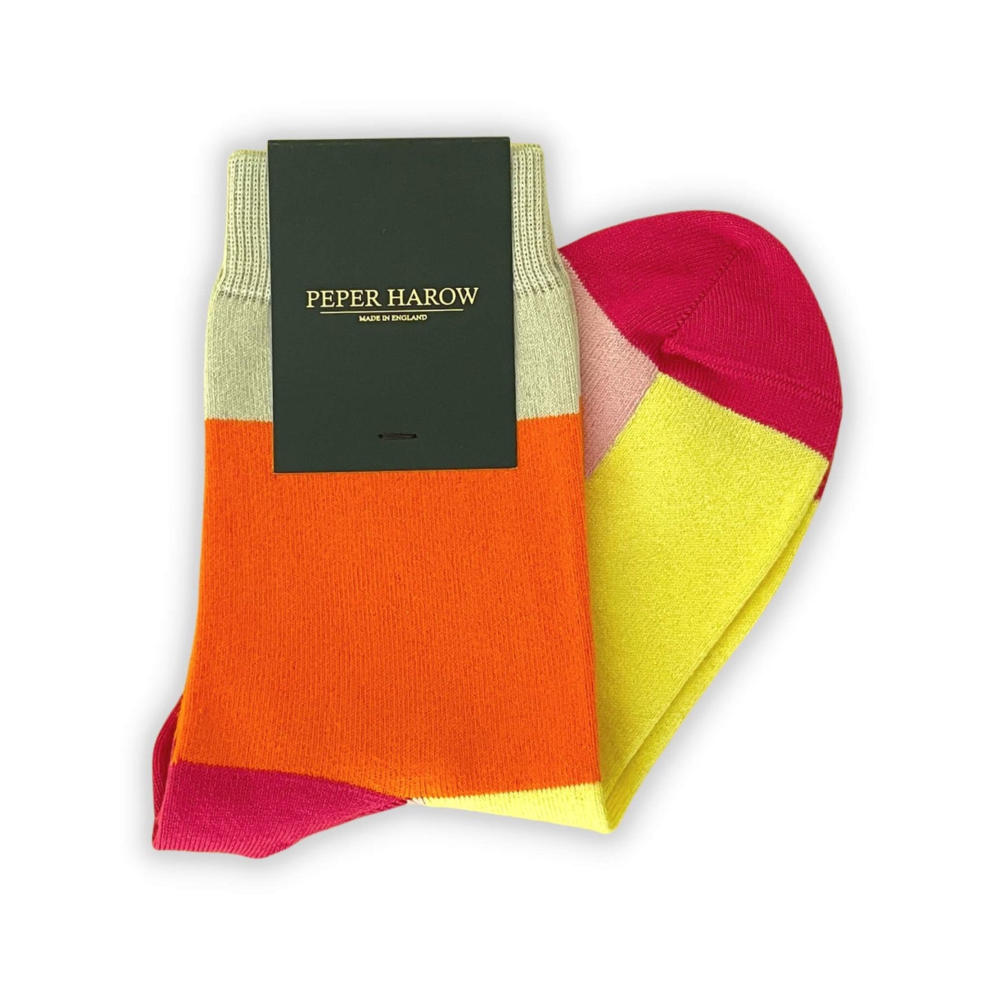Women's orange colour block luxury cotton socks