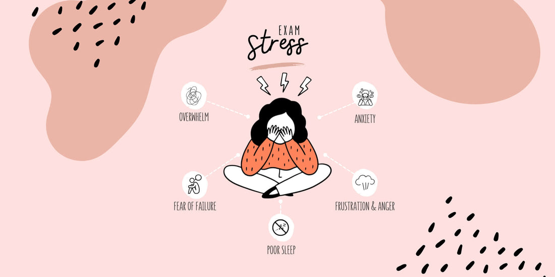 Illustration of a girl sitting with frustration and anxiety over exams