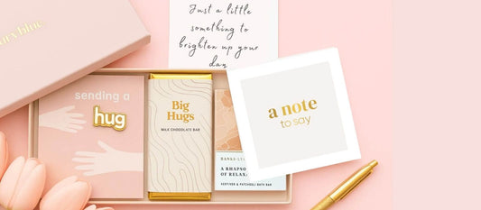 Gift box with handwritten note card, ready to send when you can’t be there in person.