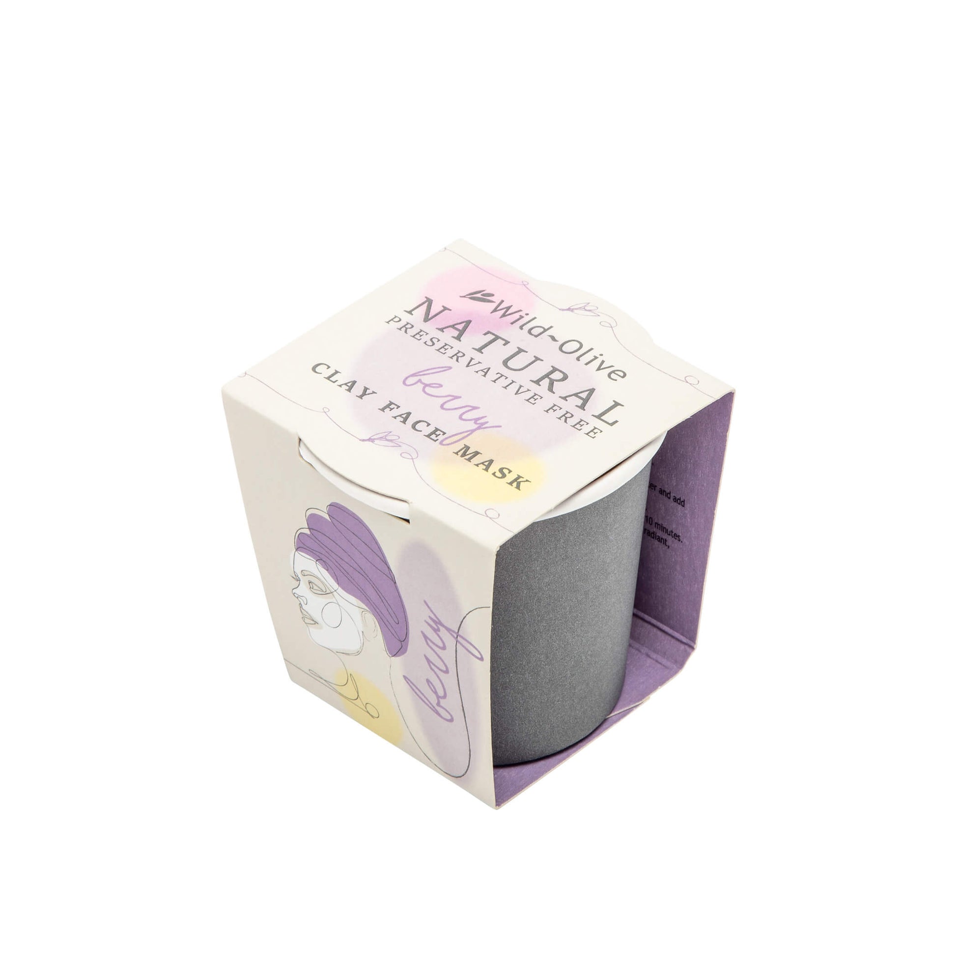 Berry Clay Face Mask in natural packaging with illustrated design and small mixing pot inside