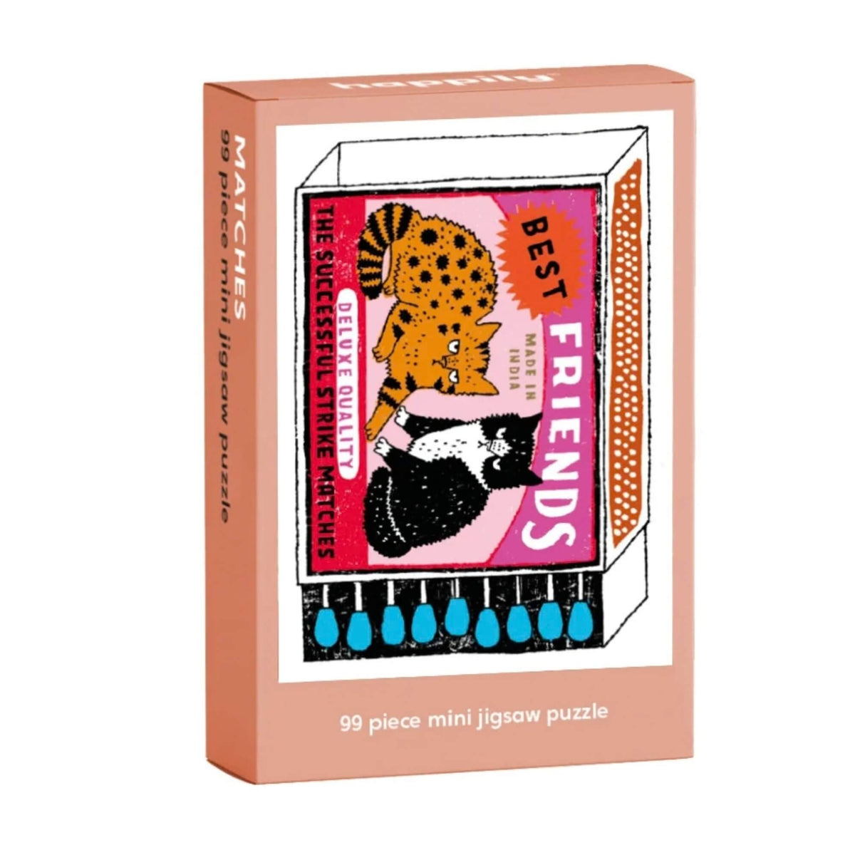 Best Friends Matches mini jigsaw puzzle box featuring colourful cat illustration by Charlotte Farmer