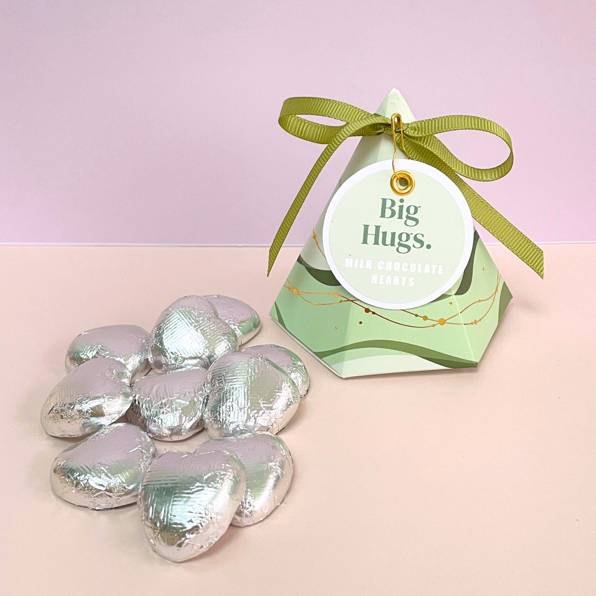 Big hugs gift box with silver foiled milk chocolate hearts