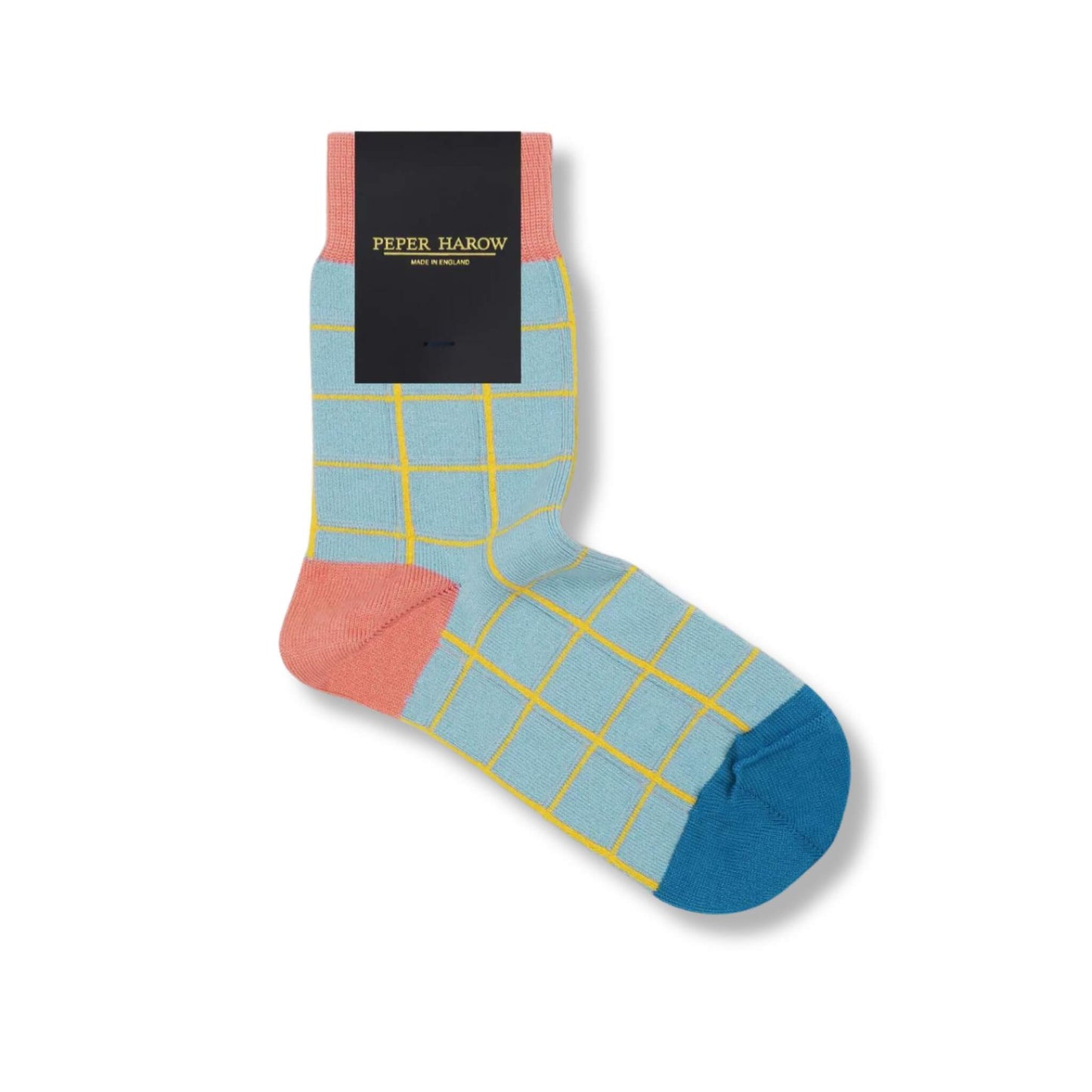 Blue grid pattern luxury socks from Peper Harow