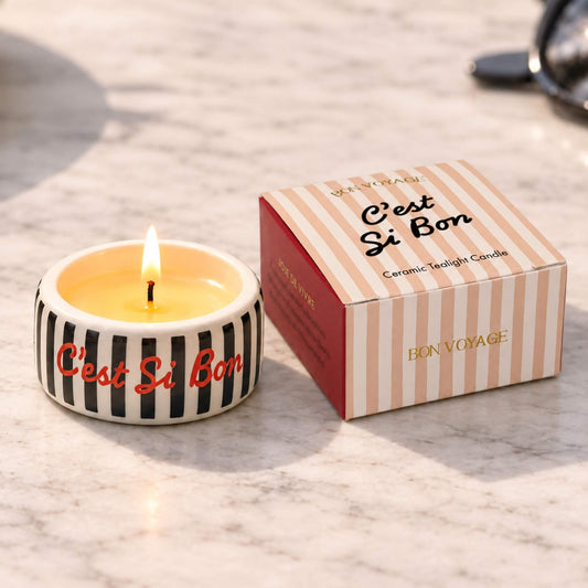 C'est Si Bon Striped Ceramic Tealight Candle