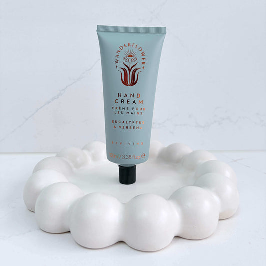 Eucalyptus and verbena hand cream in a green tube by Wanderflower, 100ml