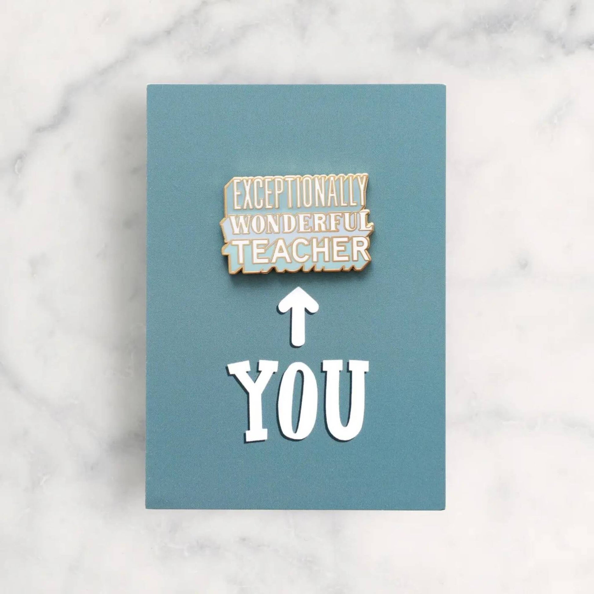 Exceptionally Wonderful Teacher enamel pin badge on backing card