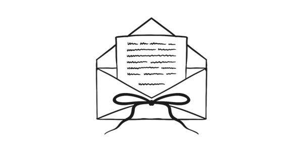 Envelope and handwritten letter icon representing free notecard with every Woodbury Blue gift box