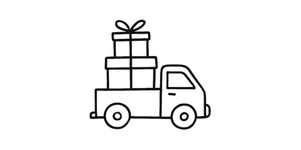 Delivery truck with stacked gift boxes icon representing free tracked shipping in the UK