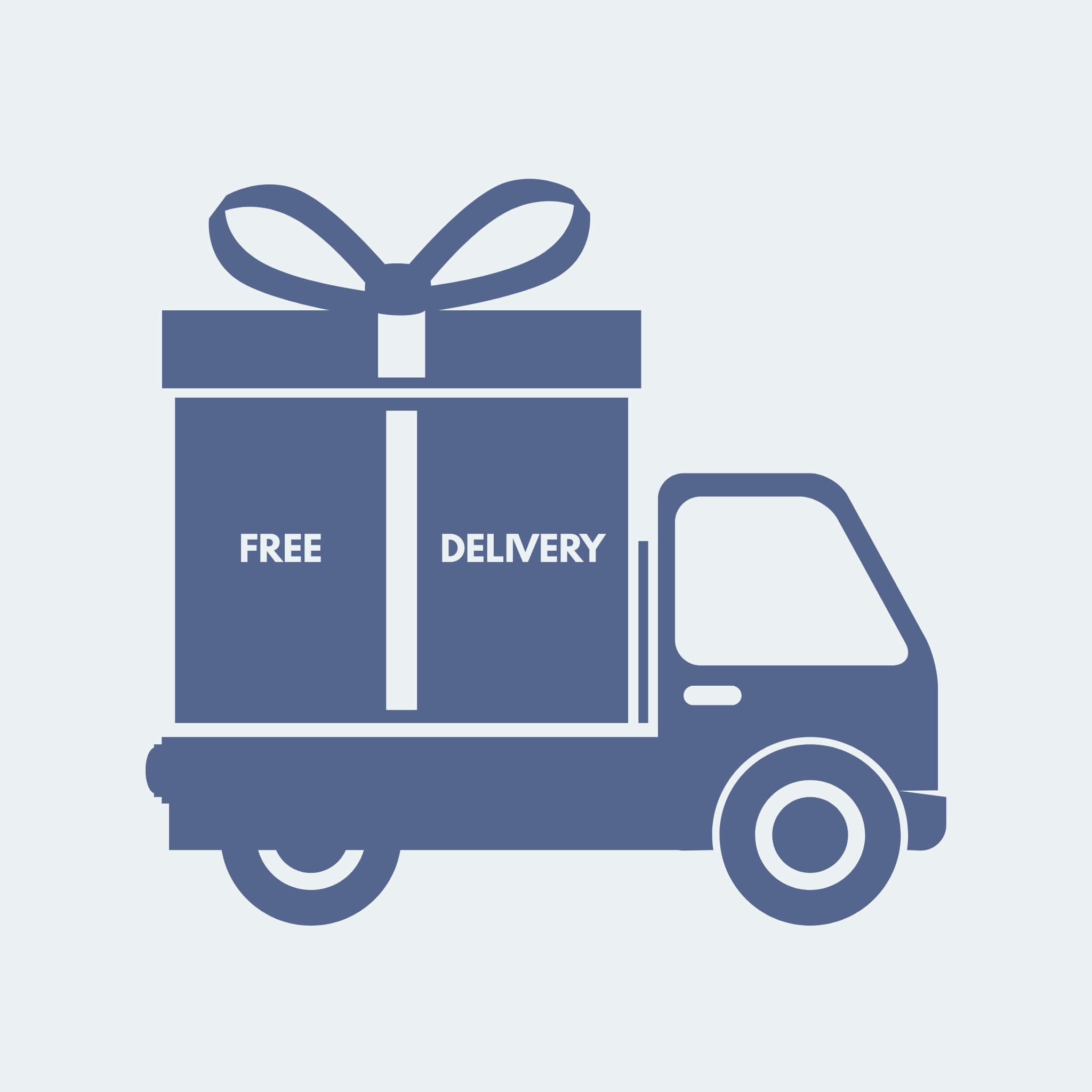 Delivery van icon carrying a gift box and free delivery text