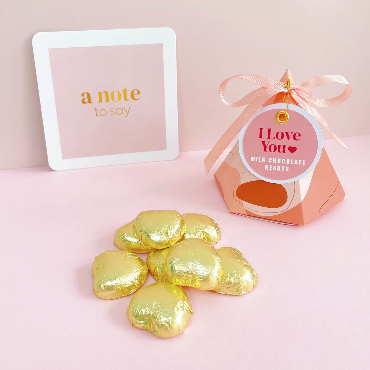 I Love You chocolate gift box with notecard and gold foil milk chocolate hearts