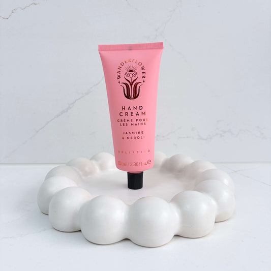 Jasmine and neroli hand cream in a pink  tube by Wanderflower, 100ml