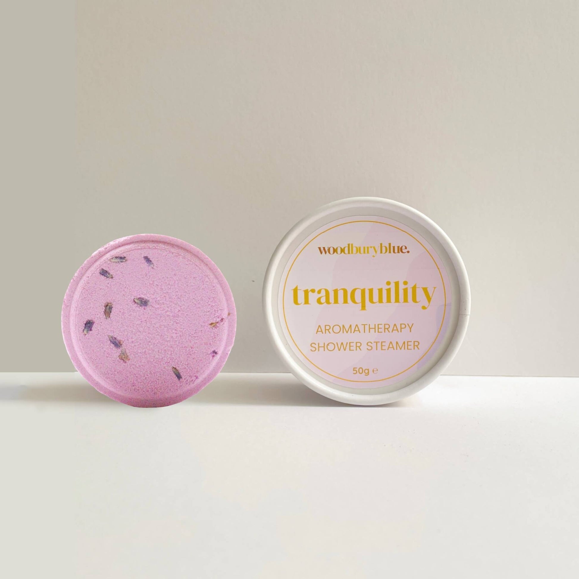 Lavender and lemon tranquil shower steamer with packaging box