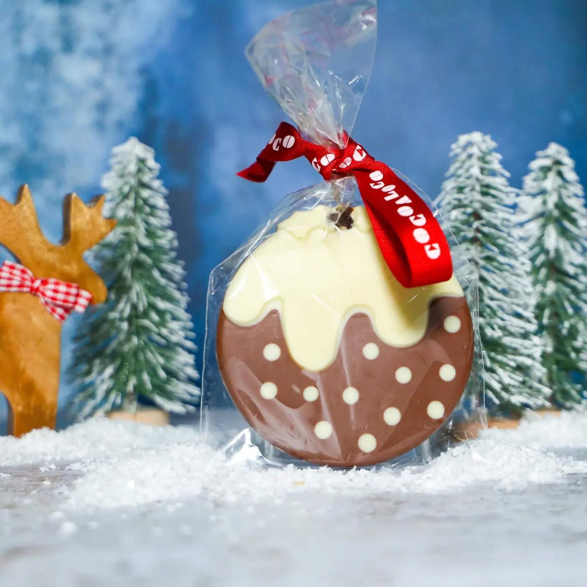 Milk and white chocolate Christmas pudding