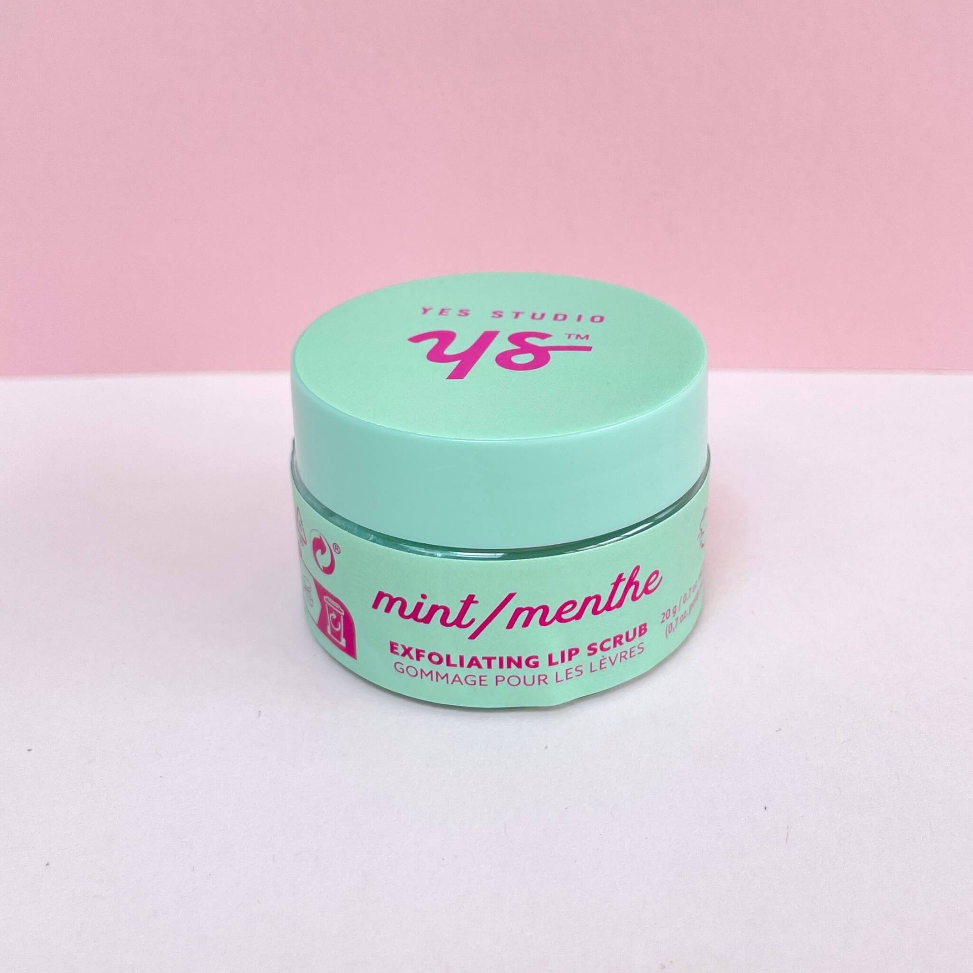 Green pot of exfoliating mint lip scrub