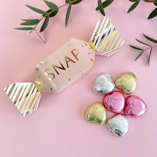 Pink and gold milk chocolate filled christmas cracker