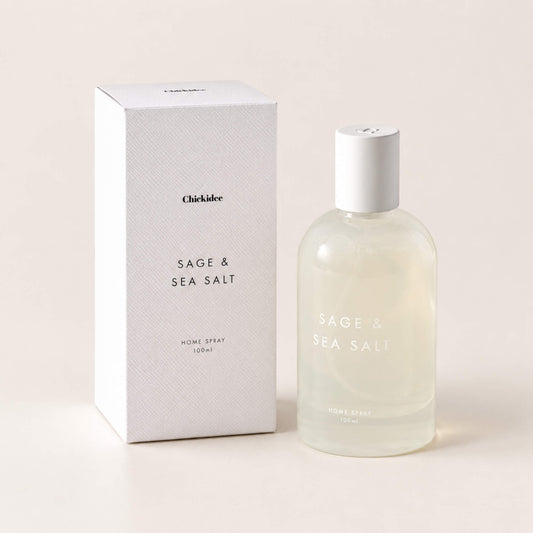 Sage & Sea Salt 100ml room spray with textured white Chickidee presentation box