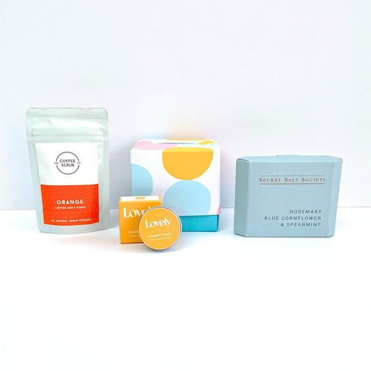 Self care gift box containing self care products