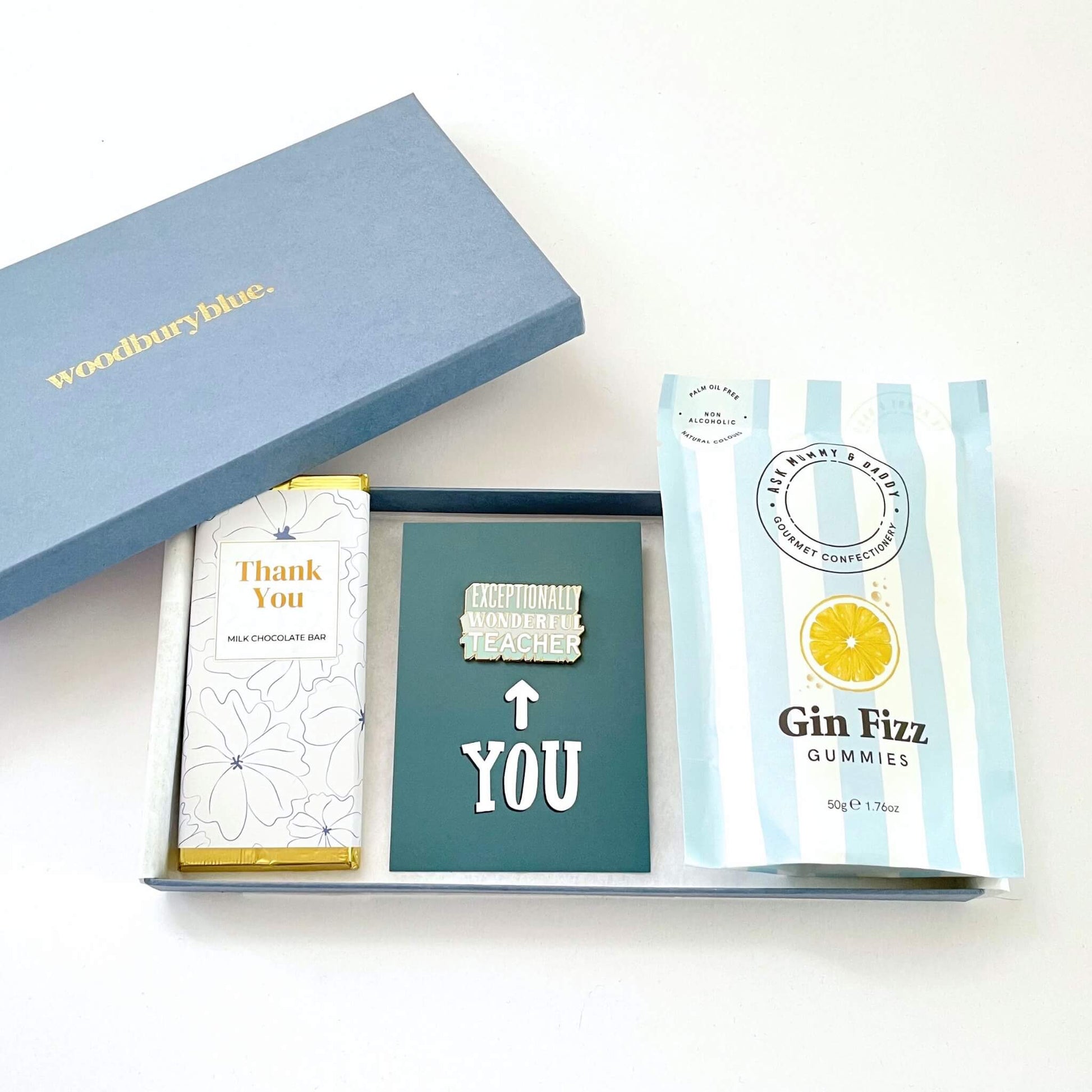 Chocolate, sweets and pin badge thank you gift set for teachers