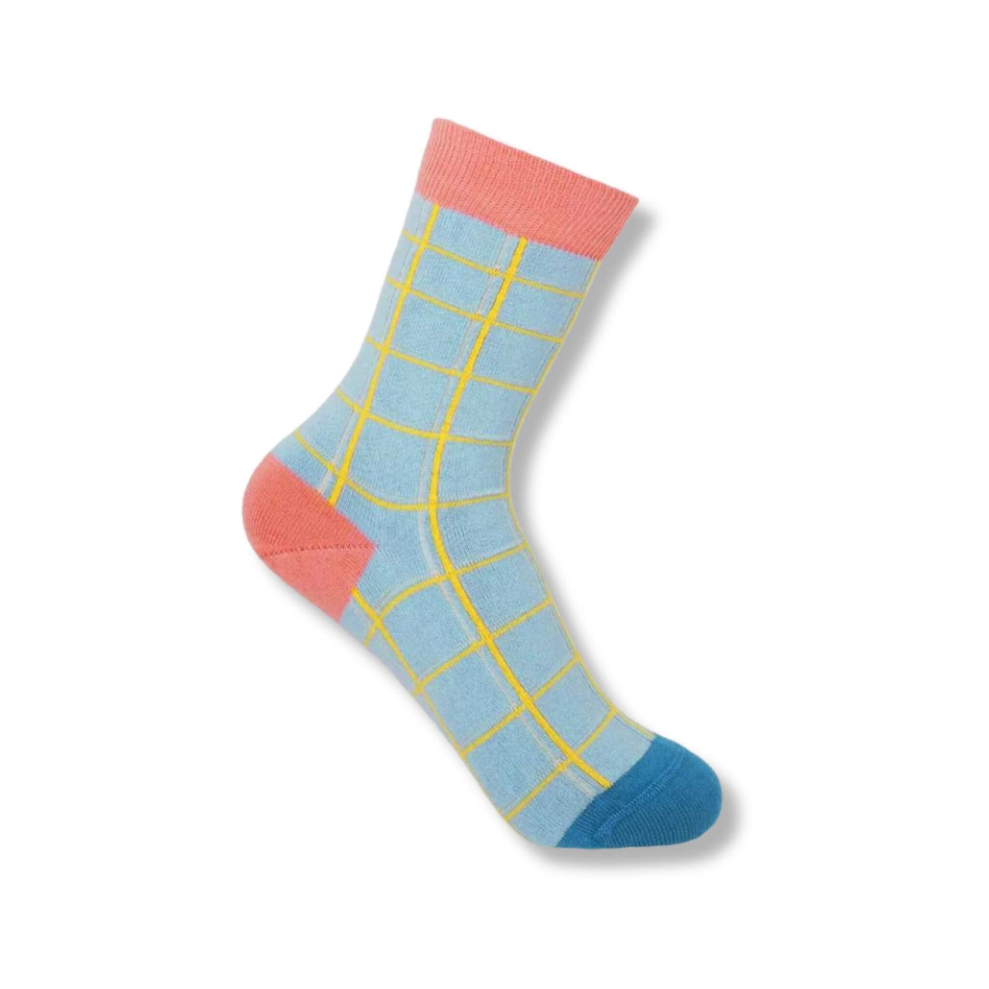 Blue, pink and yellow women's socks made from Supima Cotton