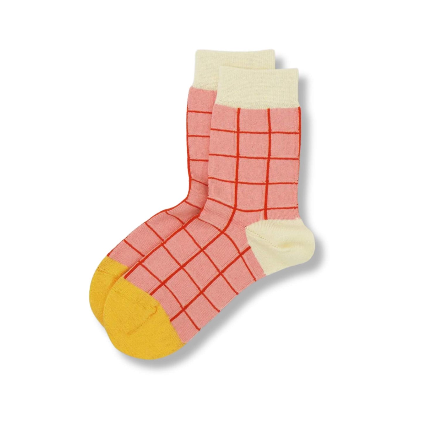 Women's pink grid pattern luxury cotton socks