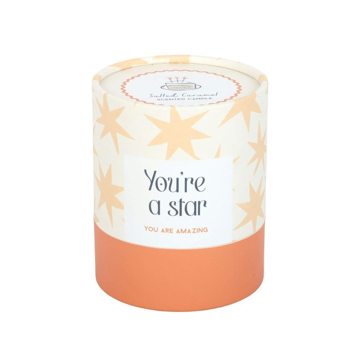 Cream and peach You're a Star tubular gift box for the Salted Caramel scented candle